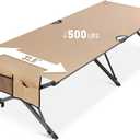 HOMECALL 31.5'' Heavy Duty Camping Cot for Adults, 500 lbs Capacity, Supports Up to 6.9ft, Military Folding Portable Cot with Carry Bag for Camping, Travel, Guest & Emergency Use, Desert Tan