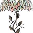 Tiffany Table Lamp, Stained Glass Style Desk Lamp, 12x12x19 Inch,Bedside Reading Light, Metal Leaf Base（Seven Color Wisteria Style