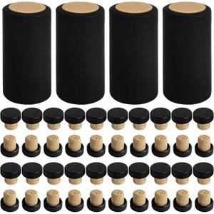 Heat Shrink Liquor Bottle Seals, 80 Pcs, 40 Wood T-Stoppers with 40 Black Shrink Wrap Capsule, Sealing Solution for Liquor Bottles, Ideal for Home Cellars and Cruises