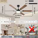 60 Inch Ceiling Fans with Lights, Large Modern Brown Ceiling Fan with Light and Remote Control, 6 Double Sided Blades, 6 Speed Reversible Motor, Dimmable LED, Silent Timing, Indoor Outdoor Patio Use