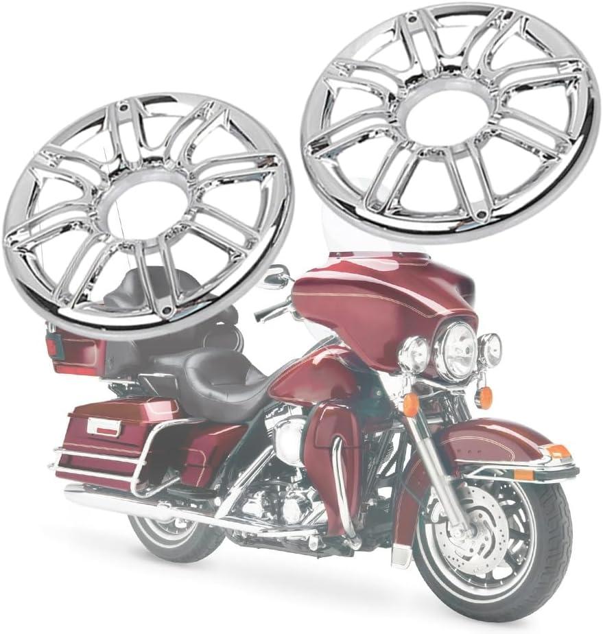 MACHSWON 1 Pair Chrome Motorcycle 6" Speaker Grill Accent Trim Cover, Motorcycle Audio Fairings 3D Rear Speaker Grill Cover, Compatible with Harley Touring Electra Glide, Silver