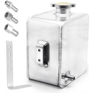 2.5L Water Coolant Expansion Tank Radiator Overflow Tank Coolant Reservoir Tank Aluminum Radiator Catch Can Complete Header Kit Universal Silver 2.5L