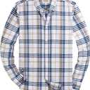 Alimens & Gentle Mens Solid Oxford Shirt Long Sleeve Dress Shirt Work Casual Button Down Shirts with Pocket, Standard, X-Large, Check-light Blue & White