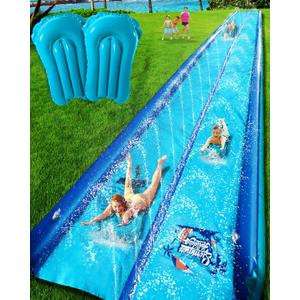 Slip and Water Slide for Kids and Adults Backyard,2 Lanes Extra Long Inflatable Slip and Water Slide with Sprinkler and Bodyboards,Heavy Duty Summer Outdoor Water Toy,Blue Shark Theme