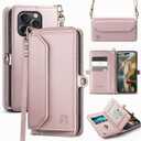 DJBull for iPhone 16 Pro Max 6.9" Wallet Case with Card Holder, Shoulder and Wristlet Straps, Soft PU Leather, Magnetic Snap, Flip Phone Case for Women Men for Apple 16 Pro Max Rose Gold