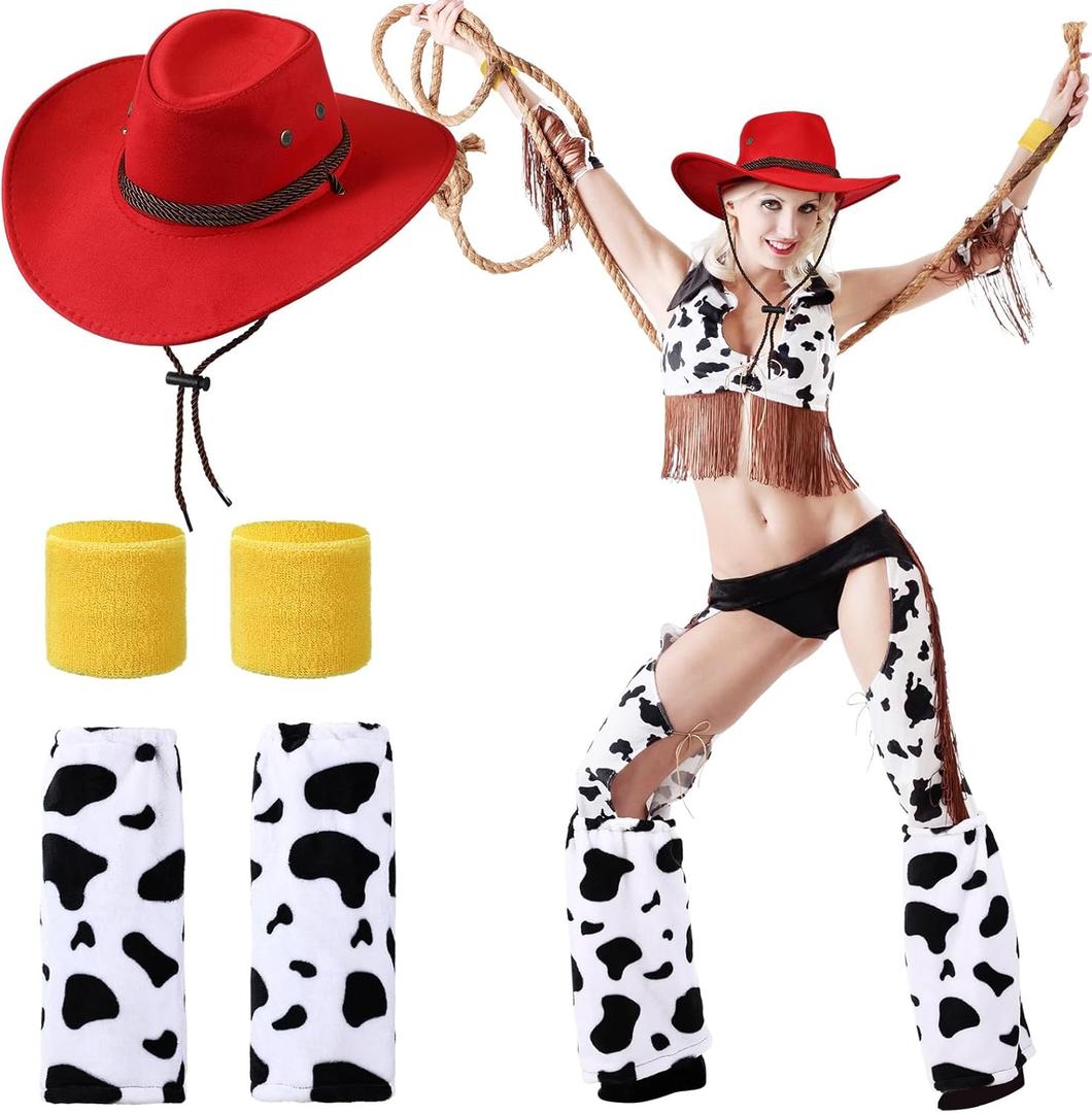 JenPen 3 Pieces Halloween Cowgirl Costume Set Cosplay Costume Accessory with Cowgirl Hat Socks and Wrist Band for Women Halloween Birthday Party
