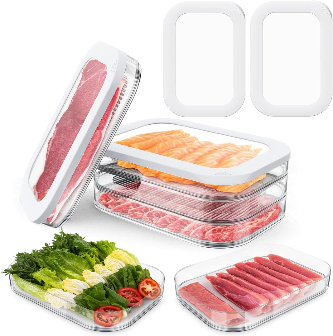 3 Pcs Deli Meat Container for Fridge, Stackable Bacon Lunch Meat Container for Refrigerator, Food Storage Boxes with 3 Lids for Cold Cuts, Cheese, Lunchmeat, Salami, Meal Prep Containers