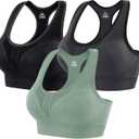 Heathyoga High Impact Sports Bras for Women High Support Padded Sports Bra Pack Racerback Bras for Women Workout Bra Sets (Medium, 3 Packs-black+grey+green)