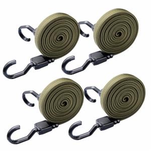 XSTRAP STANDARD 4PCS Adjustable Bungee Cords with Hooks 77 Inch, Heavy Duty Flat Tarp Straps Elastic Bungee Cords for Cargo, Luggage, Camping, and Outdoor Use, Army Green
