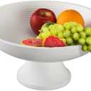 Folkulture Wooden Fruit Bowl for Kitchen Counter | 12" Large Premium Eco Friendly Banana Fruit Basket for Kitchen | White Wood Bowl with Holder, Pedestal for Table Decor, Centerpiece for Dining Table