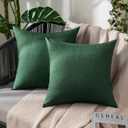 MIULEE Pack of 2 Decorative Outdoor Solid Waterproof Throw Pillow Covers Faux Linen Garden Farmhouse Cushion Cases for Patio Tent Balcony Couch Sofa 18x18 Inch Emerald Green