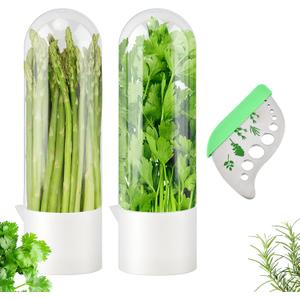 Herb Keeper for Refrigerator with Herb Peeler - 2 Sets Herbs Saver & Vegetable Preservation Container, Extends Freshness Up to 2-3 Weeks for Cilantro, Basil, Parsley, Mint & Greens