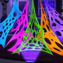 Glow in the dark 1300 Sqft 5 colors Uncut Giant Spider Web Halloween Decorations Outdoor with 1 Black Light &10 Ground Nails Stretchy Beef Cloth Netting DIY Flexible Elastic for Yard Party Decor (Five Fluorescen Colors)
