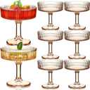 Teenyyou 8 Pcs Ribbed Vintage Coupe Glasses 7 oz Martini Glasses Champagne Coupe Classic Cocktail Glassware Reusable Ribbed Glassware for Cocktail Martini European Style (Champagne Pink)