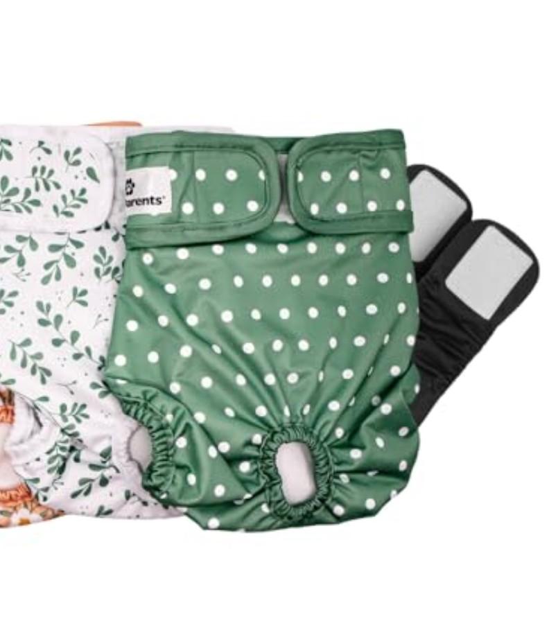 Pet Parents® Washable Dog Diapers (2pack) + Extendrs® of Durable Doggie Diapers, Premium Dog Diapers Female (Small, Daisy)