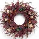 32 Inch Extra Halloween Wreath Fall Burgundy Wreaths for Front Door Decor