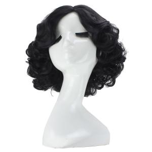 ANOGOL Hair Cap+Short Black Curly Wigs with Middle Part for Women Synthetic Wig Black Anime Wigs Princess Cosplay Wig for Halloween Party Christmas Costume