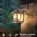 PASAMIC 2 Pack Solar Wall Lanterns with Replaceable Bulb, Outdoor Hanging Lights with 4 Solar Panels, Dusk to Dawn LED Outdoor Wall Sconce, Anti-Rust Waterproof Lanterns with Hooks,3000K Warm White