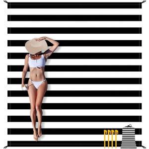 Large Beach Blanket, Black & White Stripe Beach Mat Sand Free Waterproof, Polyester Picnic Blankets Sandproof Stainproof Oversized 9 Ft X 10 Ft for 8 Adults, Beach Essentials Accessories