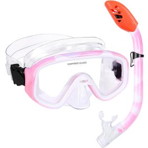 Kids Snorkel Set, Children Anti-Fog Diving Mask Swimming Goggles Dry Top Snorkel Equipment Snorkeling Packages Swimming Gear for Youth Boys Girls Age 5-10