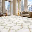 Large Rugs for Living Room, 8x10 White and Beige Fluffy Bedroom Area Rug, Shag Geometric Soft Fuzzy Carpets Big Kids Room Rug, Non-Slip Plush Modern Rug for Office Home Decor Aesthetic