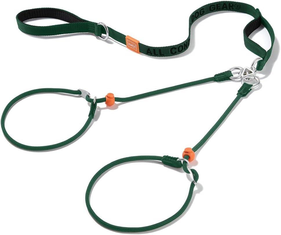 Howgo Double Slip Leash Slip Lead with Two Handles| Dual Dog Slip Lead for 2 Dogs,360 Swivel No Tangle | Dog Training Collar | Double Clip Leash Coupler and Splitter (Green, 6FT)