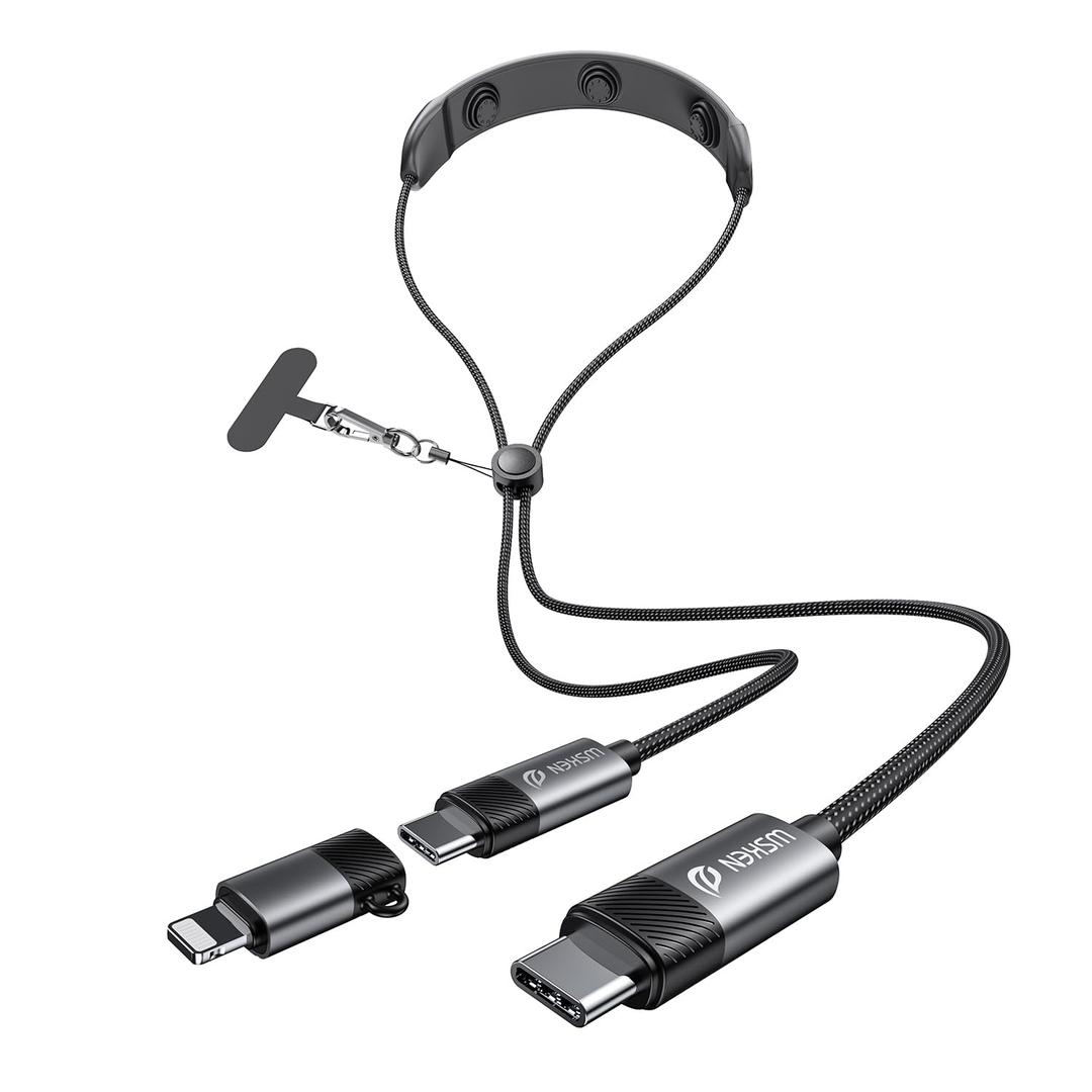 WSKEN 2 in 1 USB C to USB C/Lightning Cable - 100W PD Fast Charging with Creative Massager Design, 4.5FT Type C Cable for iPhone Samsung Google Switch MacBook iPad Tablet