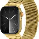 KYISGOS Milanese Loop Band Compatible with Apple Watch Band 49mm 46mm 45mm 44mm 42mm Men Women, Magnetic Clasp Metal Strap for iWatch Ultra 3 2 1 Series 11/10/9/8/7/6/5/4/3/2/1 SE3 SE2 SE, Gold
