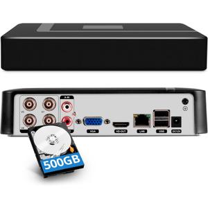 1080p 4 Channel Security DVR Recorder with 500GB Hard Drive, H.265 4CH Surveillance Digital Video Recorder,Hybrid 5-in-1 (TVI/AHD/CVI/CVBS/IPC) CCTV DVR for Security Camera