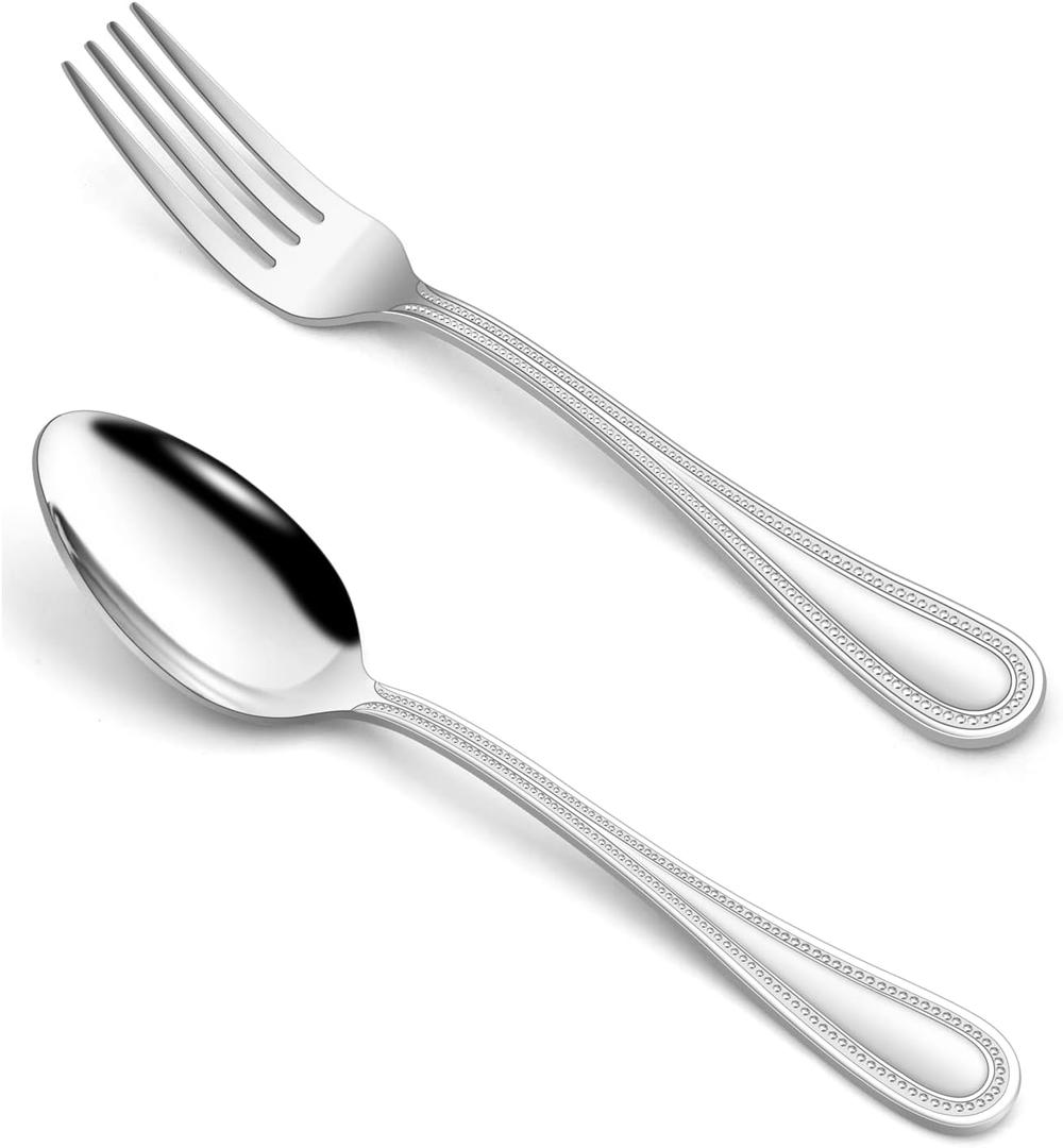 HaWare 24-Piece Forks and Spoons Silverware set, Stainless Steel Flatware with Pearled Edge for Home/Kitchen, Include 12 Dinner Forks(7.9in) and 12 Dinner Spoons(7.9in), Dishwasher Safe