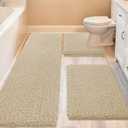 ACCUMTEK Upgrade Extra Large Beige Bathroom Rug Set 3 Pieces Ultra Soft, Thick Absorbent Bath Mats, Non Slip Chenille Toilet Mat for Bathroom, Bedroom, Kitchen (4'1'8"+ 2'x1'5"+ U Shape 1'8"x2')