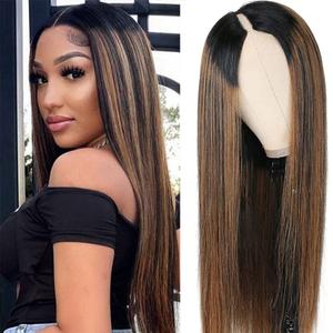 V Part Wigs Straight Brazilian Virgin Human Hair Wigs for Black Women Upgrade U Part Wigs Glueless Full Head Clip In Half Wig V Shape Wig No Leave Out 180% Density (26 In, #FB30) (#FB30 Balayage Brown)
