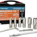 CORTOOL Annular Cutters Set 9pcs 3/4 Inch Weldon Shank 1 Cutting Depth 1/2-1-1/16 Cutting Diameter Two-Flat HSS M2 Slugger Bits for Mag Drill Press with Pilot Pin & Carbide Tipped Pen