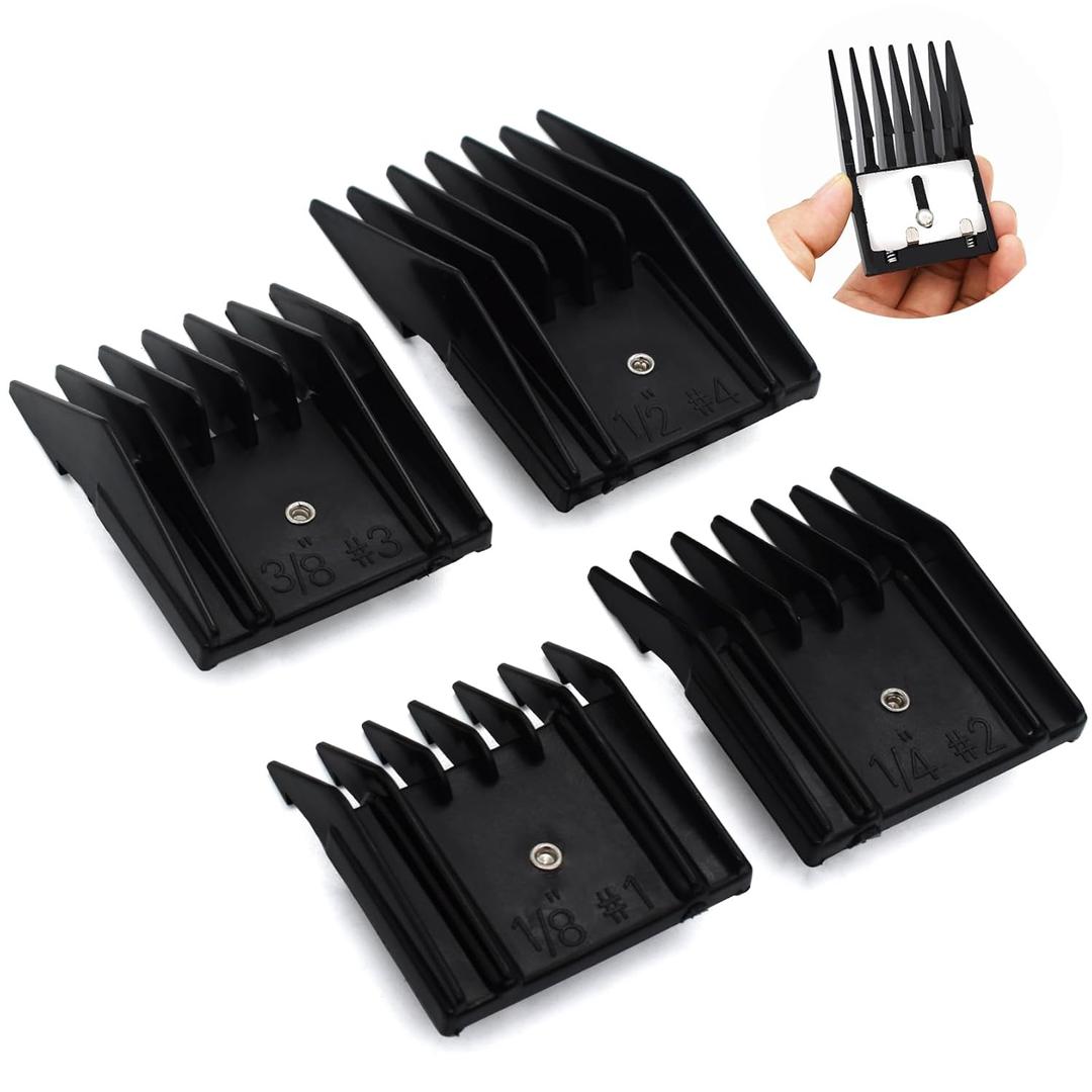4 Pieces Professional A5-Style Animal Clipper Attachment Guard Guide Cutting Combs Set 76926-900, 1/8", 1/4", 3/8", 1/2", Compatible with Oster Classic 76 A5 Andis AG BG Wahl KM Pet Groomers (Black)