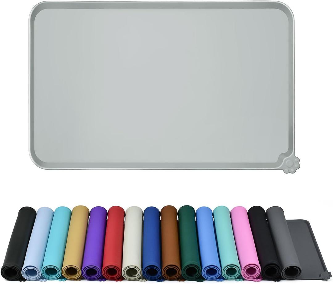 Waterproof Pet Feeding Mat with High Raised Edges, Heavier and Thicker Placemats for Cat Dog Water Bowl with BPA Free, Dogs Cats Food Mats for Messy Drinkers to Prevent Spill and Protect Floors (18.5" x 11.5", Mist)