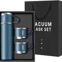 Coffee Thermo Bottle -Vacuum-Insulated Stainless Steel Travel Mug, 16oz Insulated Bottle with Cup for Hot & Cold Drink Travel Mug(Blue, Three Cup) (16.9 Ounces)