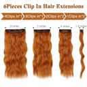 WECAN Clip In Hair Extensions 20 Inch 6pcs Copper Red Long Wavy Curly Hair Extensions Ginger Synthetic Fiber Double Weft Soft Hairpieces For Women Full Head