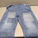 Flamingals Wide Leg Patched Stitch Detail Denim Overalls for Women Casual Jumpsuits with Pockets Mid Blue XS 