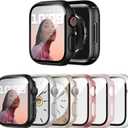 6 Pack Case with Tempered Glass Screen Protector for Apple Watch SE 3/SE 2/SE/6/5/4 44mm, Ultra-Thin Scratch Resistant Full Protective Hard PC Bumper Cover for iWatch 44mm Accessories (Black/Clear/Starlight/Silver/Rosegold/Pink)