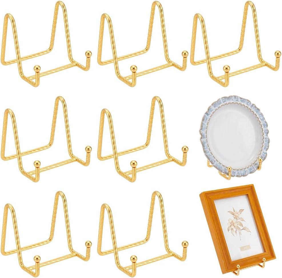 12Pcs Golden Picture Holder Stand, 3 Inch Plate Stands Twist Wire Easel Tabletop Picture Frame Holder Square Iron Easel for Mother's Day Weddings Kitchen Office Room Sign Book Photo Display