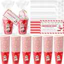 100 Sets Christmas Snowman Soup Kits for Classroom Coworker Gift 12 Oz Winter Snowman Paper Cups for Hot Cocoa Chocolate Marshmallow Soup Tags Clear Xmas Bags (Vibrant)