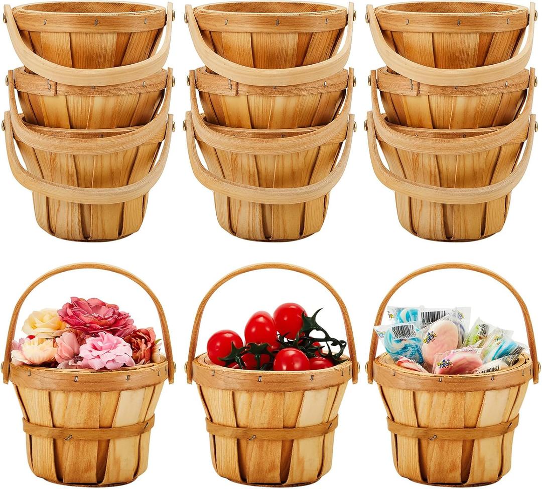 Marsui 10 Pcs Mini Wooden Apple Baskets Bulk for Gifts 4 x 5.1 Inch Mini Berry Baskets with Handle for Picnic Garden Picking Fruit Strawberry Flowers Crafts Picnic Home Wedding Party Decor