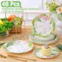 Funnymoom 48 Pcs Fern Garden Plates Set Include 9 Inch and 7 Inch Spring Watercolor Disposable Plates Summer Decorative Dinner Birthday Party Tableware for Baby Shower Party Supplies