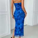 GORGLITTER Women's Floral Strapless Bodycon Wedding Guest Dress Vacation Summer Birthday Tropical Maxi Long Sun Dresses (Blue, M)