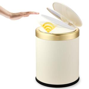 Automatic Motion Sensor Bathroom Trash Can with Lid, 3.7 Gallon Touchless Trash Garbage Bin Large Trash Cans Trashcan - White