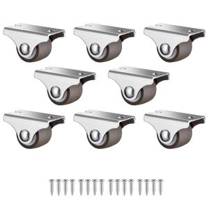 Mini Fixed Caster Wheels 1 Inch Low Profile Small Casters Set of 8, Steel Top Plate Silent TPE Rubber Rigid Caster Wheels for Furniture Rolling Cabinet Sliding Door Trundle Bed Drawers