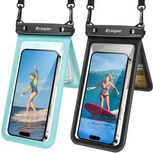 Double Space Waterproof Phone Pouch, 2 Pack Waterproof Phone Case with Lanyard for iPhone 15 Pro Max Galaxy S23 Pixel 7a up to 8.5, Cellphone Dry Bag for Beach Vacation (Black+Green)