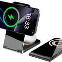 2-in-1 Wireless Charger iPhone Magnetic Charging Station, Foldable Dual 15W Wireless Charging Compatible with Magsafe Charger Stand for iPhone 17 16 15 14 13 12, Foldable Portable Phone Charger Stand
