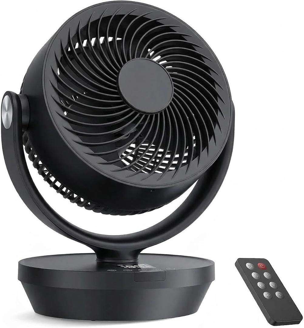 PNTCK Air Circulator Fan for Bedroom, 13" Table Fan with Remote, 90 Oscillating & 120 Tilt, 60ft Strong Airflow, Quiet 25dB Electric Fan with 4 Speeds, 4 Modes & 12H Timer (Black)