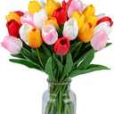 SITUMEIZI Fake Flowers Tulips Artificial Flower 15pcs Real Touch PU 14" for Spring Easter Home Kitchen Wedding Bouquet Bulk Mother's Gift Day Decorations(Assorted Colors,5)